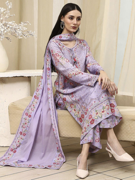 Biba Women Floral Printed Regular Kurta with Palazzos & With Dupatta