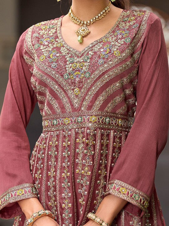 Indo Era Floral Embroidered Sequinned Chinon A-Line Kurta