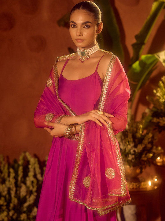 FIORRA Women Solid A-Line Kurta with Palazzo & Dupatta