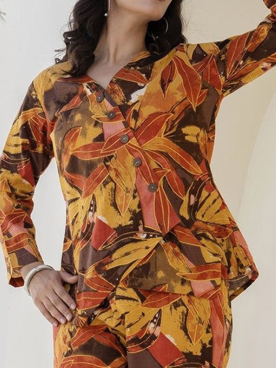 Printed Pure Cotton Top With Trouser Co-Ords