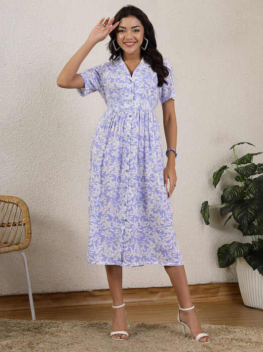 House Of Zelena Women Floral Print Shirt Collar Maternity Shirt Dress