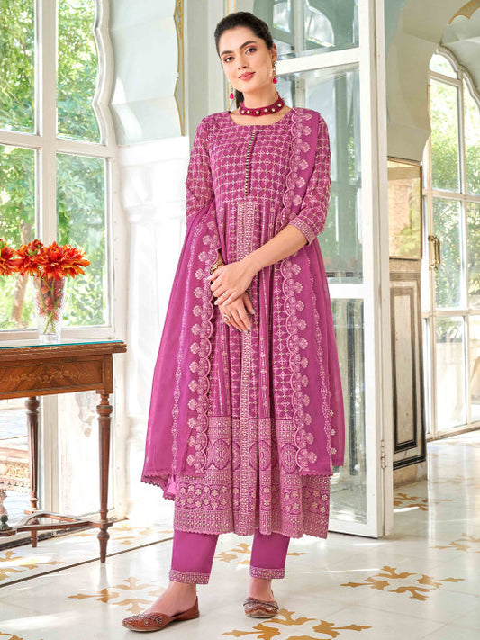 House of Pataudi Embroidered Kurta with Trousers & Embroidered Dupatta