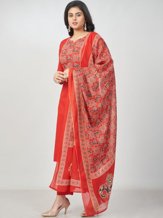 Amchoor Women Ethnic Motifs Printed Pure Cotton Kurta with Trousers & Dupatta