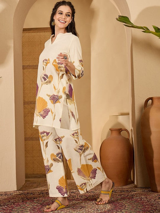 Printed Pure Cotton Tunic & Palazzo Co-Ord Set