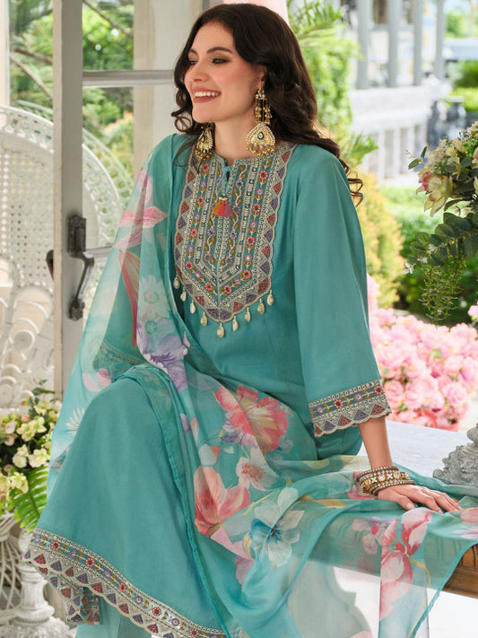 Indo Era Ethnic Motifs Embroidered Regular Mirror Work Kurta With Trousers & Dupatta
