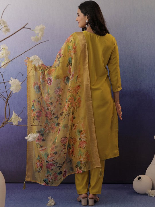 VAIDDO Women Embroidered Regular Kurta with Trousers & With Dupatta