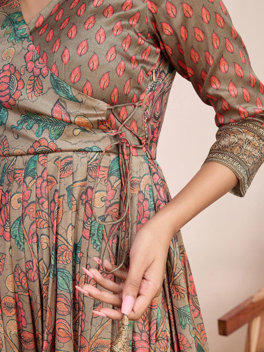 Tasarika Printed V-Neck Maxi Ethnic Dress
