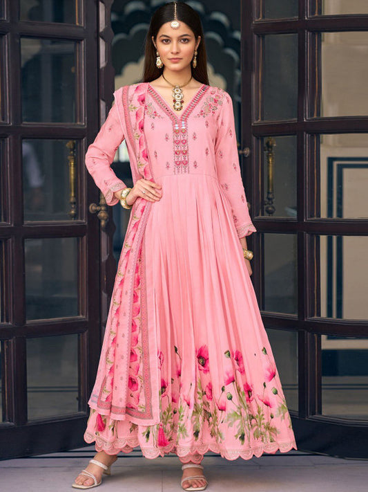 CHHAAP Women Floral Embroidered Anarkali Kurta with Trousers & Dupatta