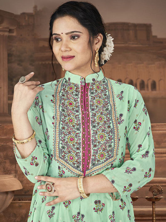 EthnicTree Embroidered Fit & Flared Maxi Dress
