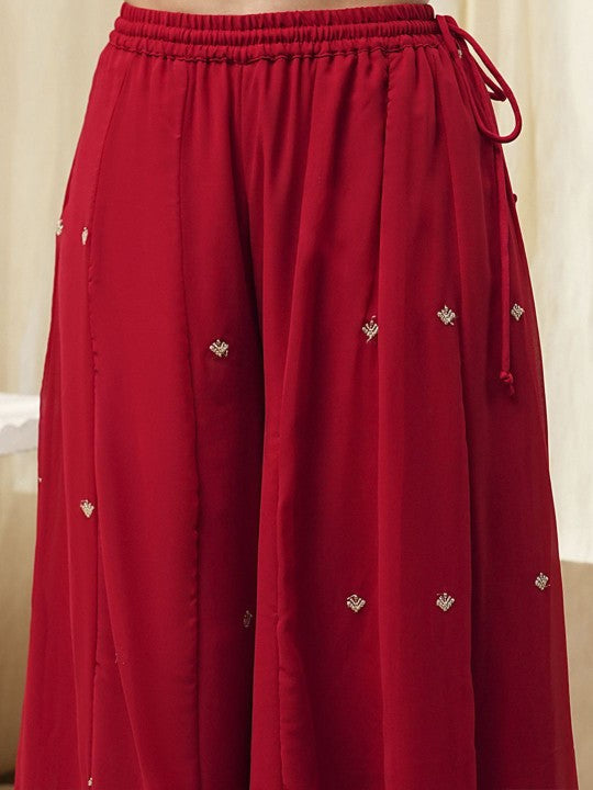 Biba Floral Embroidered V-Neck Sequinned Straight Kurta