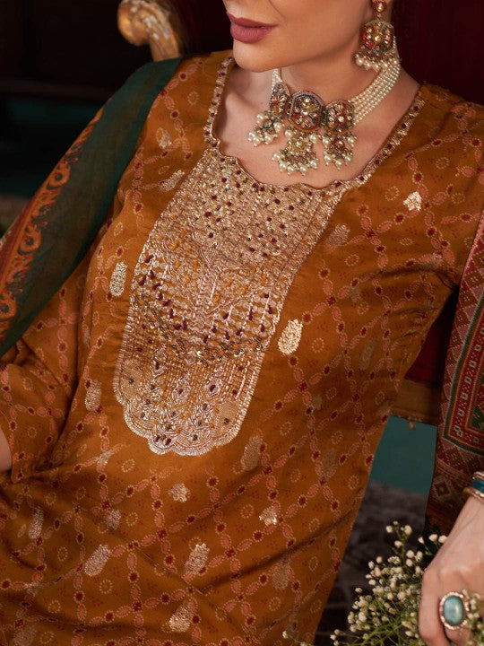 Anouk Ethnic Motifs Printed Zardozi Organza Kurta