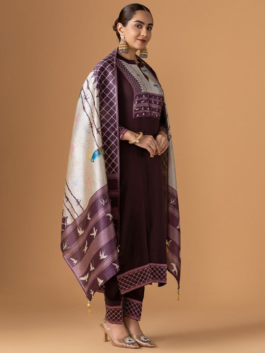 WOMEN PLUS Women Abstract Printed Kurta with Trousers & Dupatta
