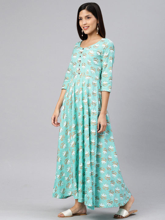 Swishchick Women Round Neck Fit and Flare Ethnic Dresses