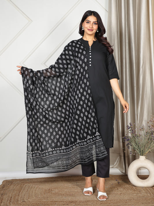 Cotton Voile Butti Black Dupatta