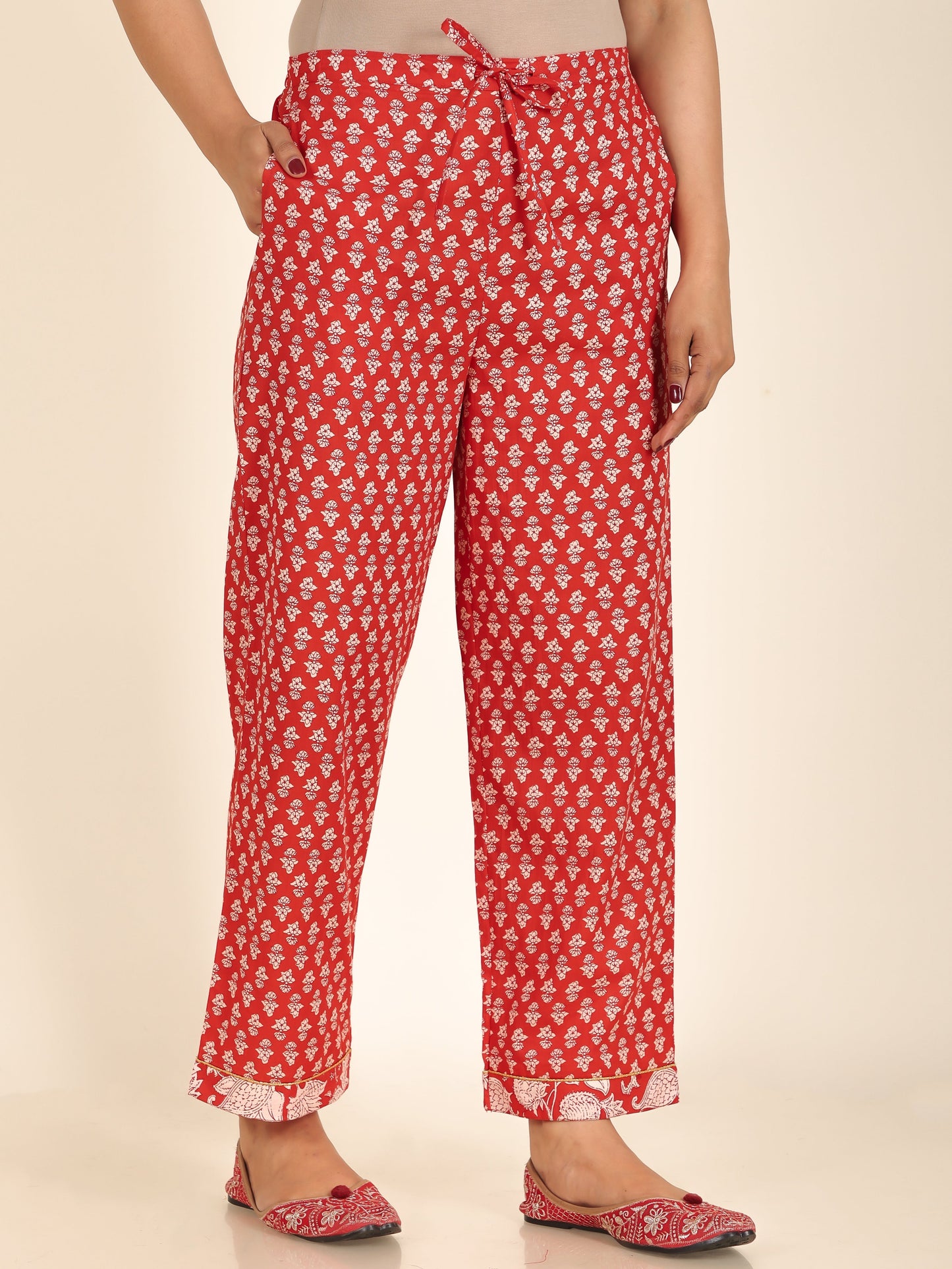Soft Cotton Floral Straight Red Kurta