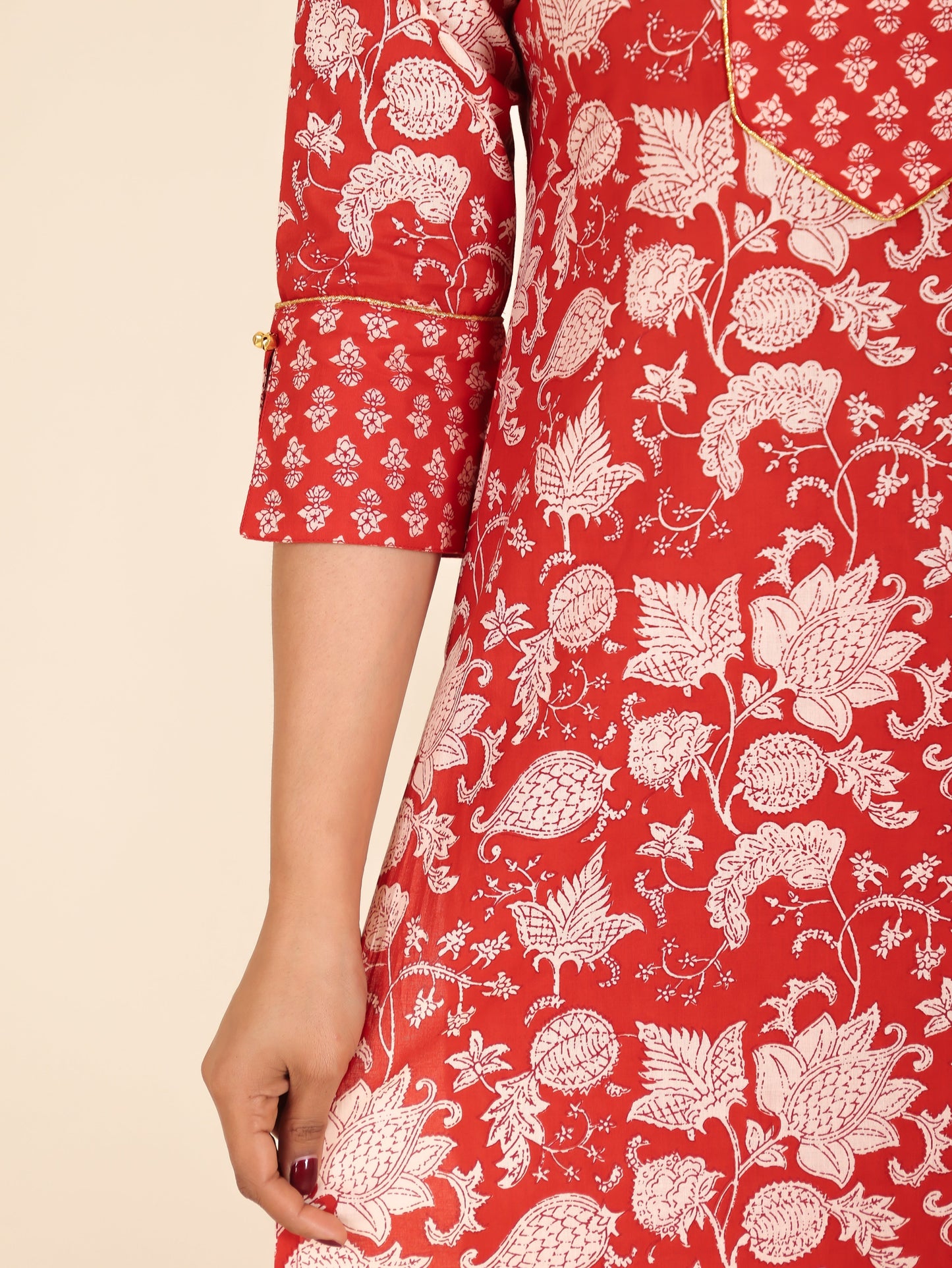 Soft Cotton Floral Straight Red Kurta