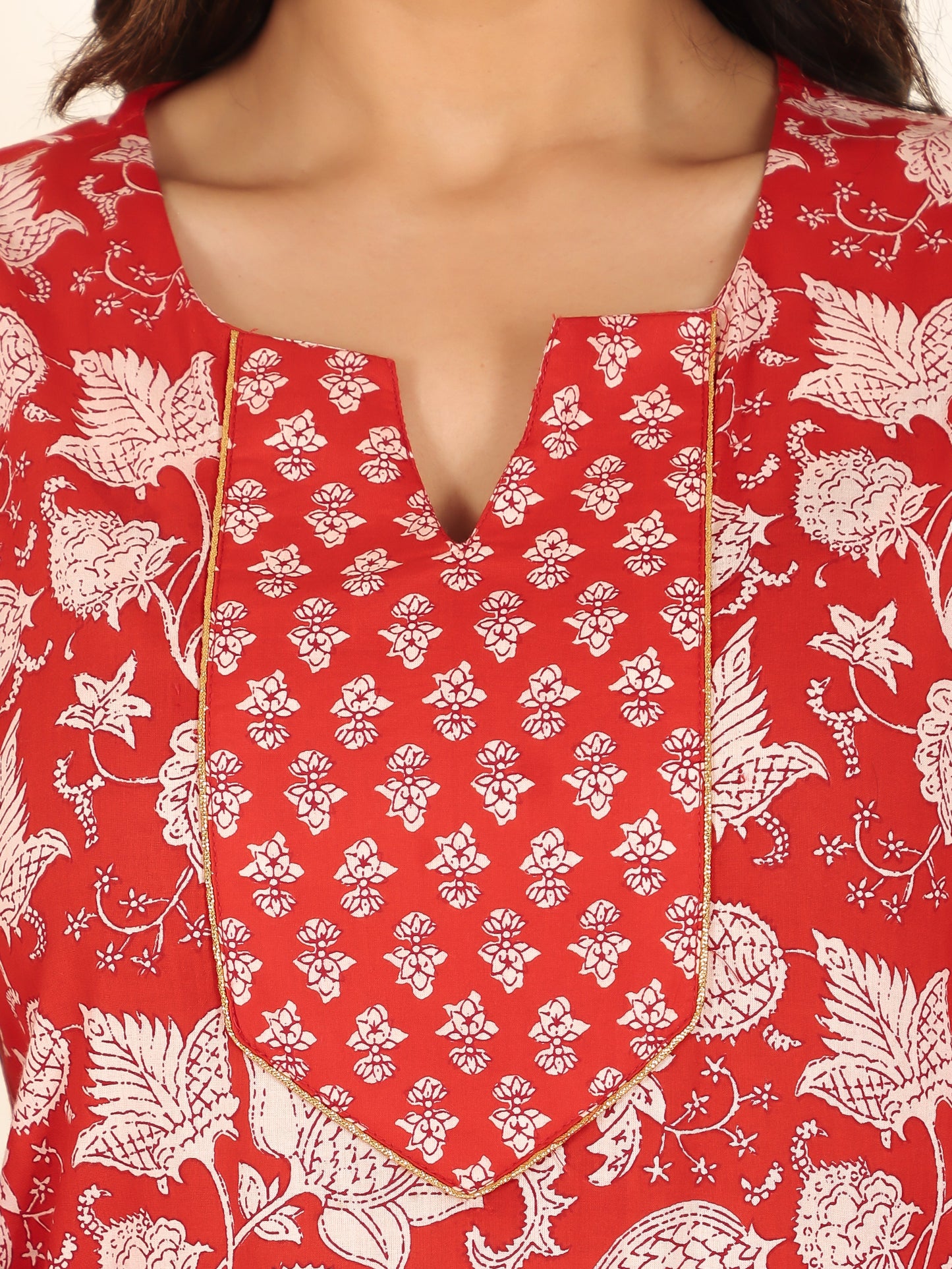 Soft Cotton Floral Straight Red Kurta