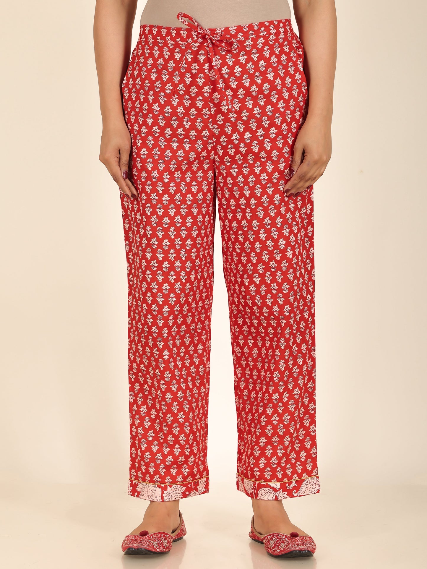 Soft Cotton Floral Straight Red Kurta