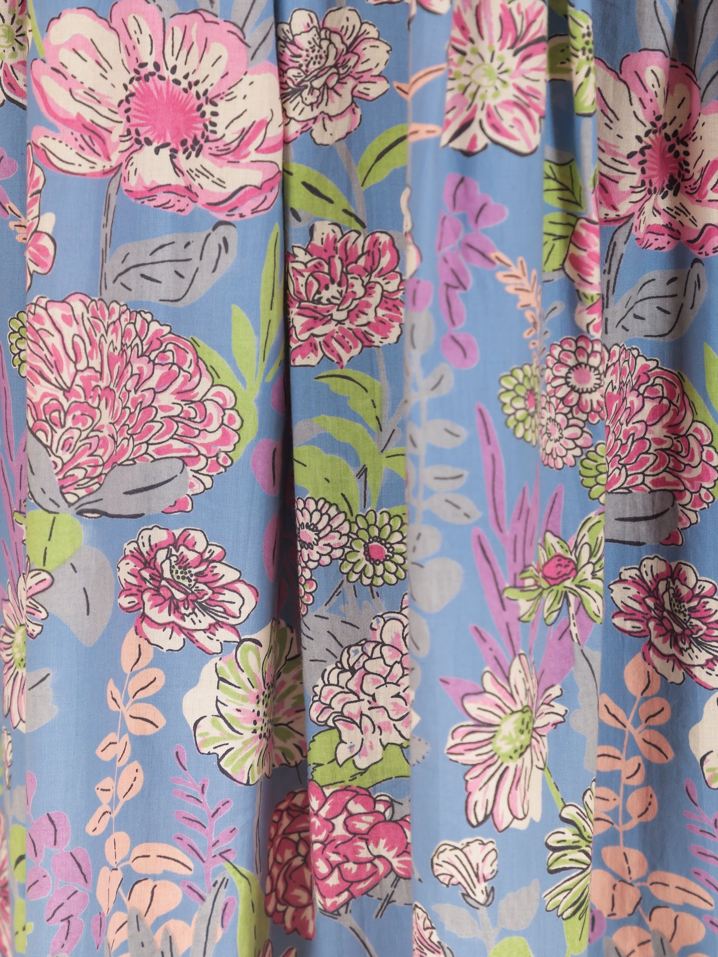 Soft Cotton Floral A-line Blue Kurta