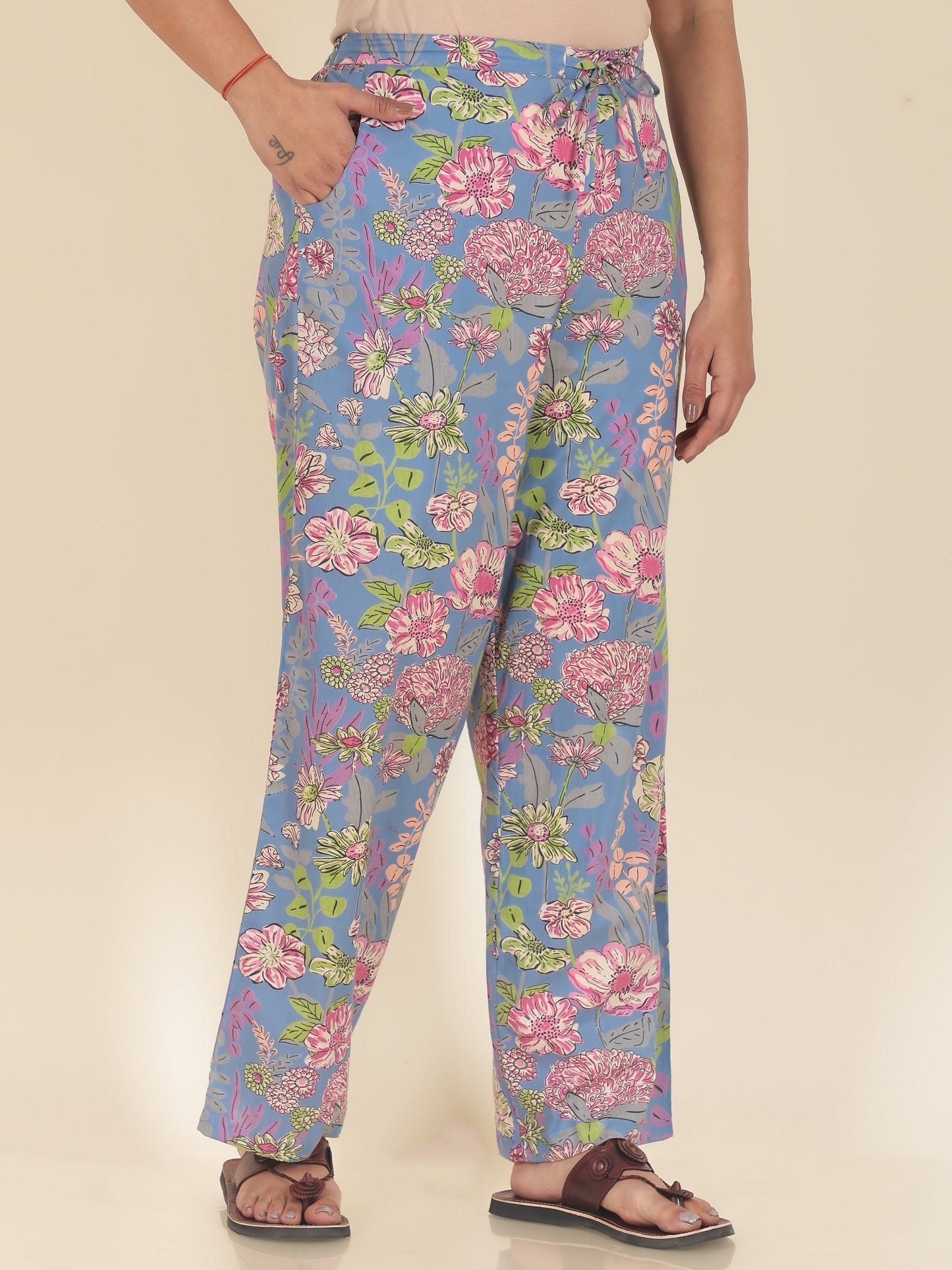 Soft Cotton Floral A-line Blue Kurta