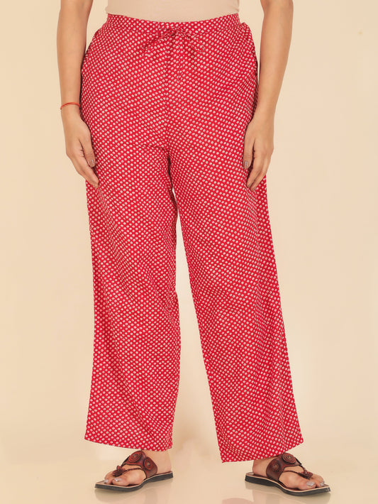 Soft Cotton Polka Red Straight Trousers