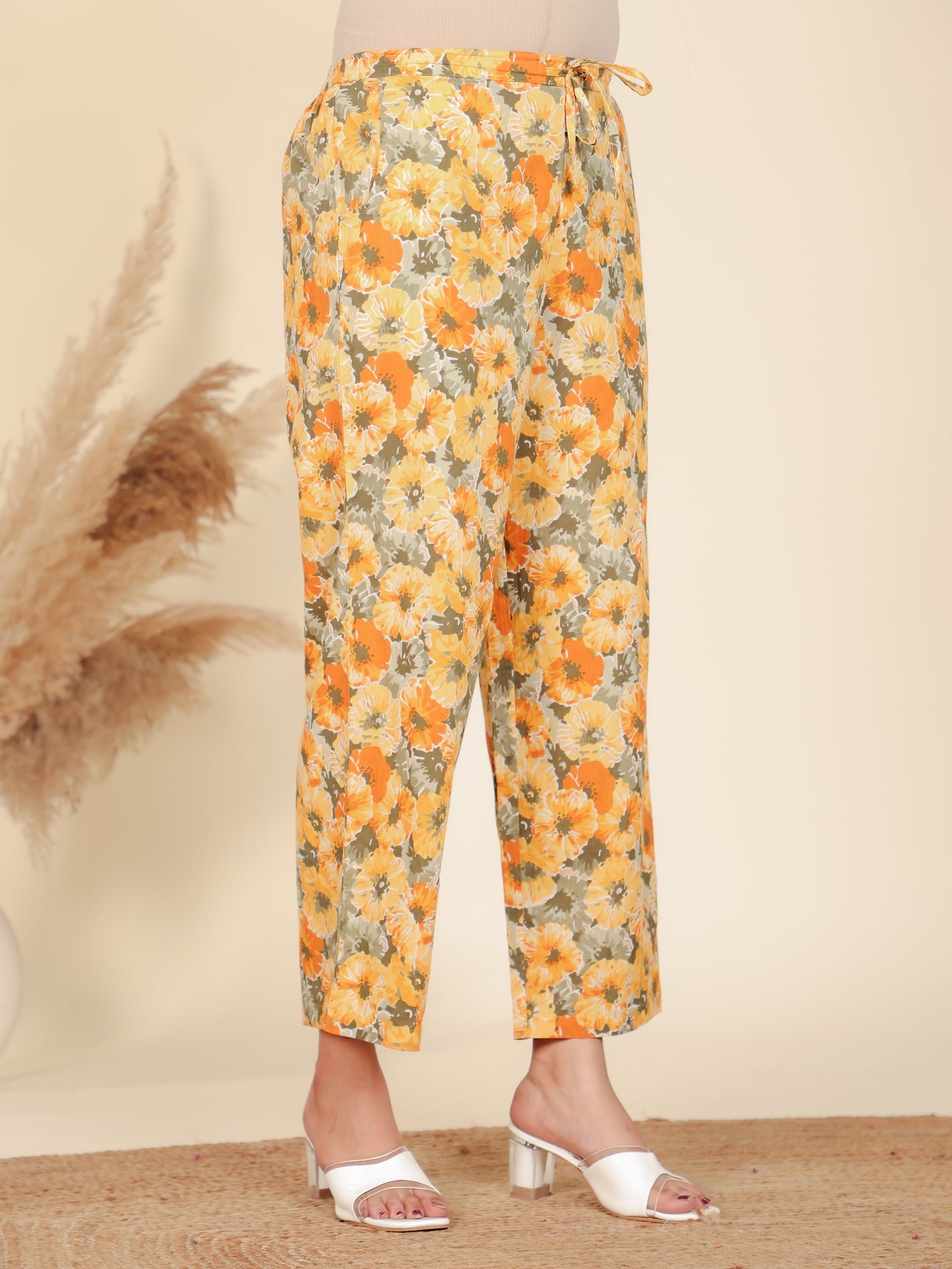 Soft Cotton Floral Anarkali Yellow Kurta