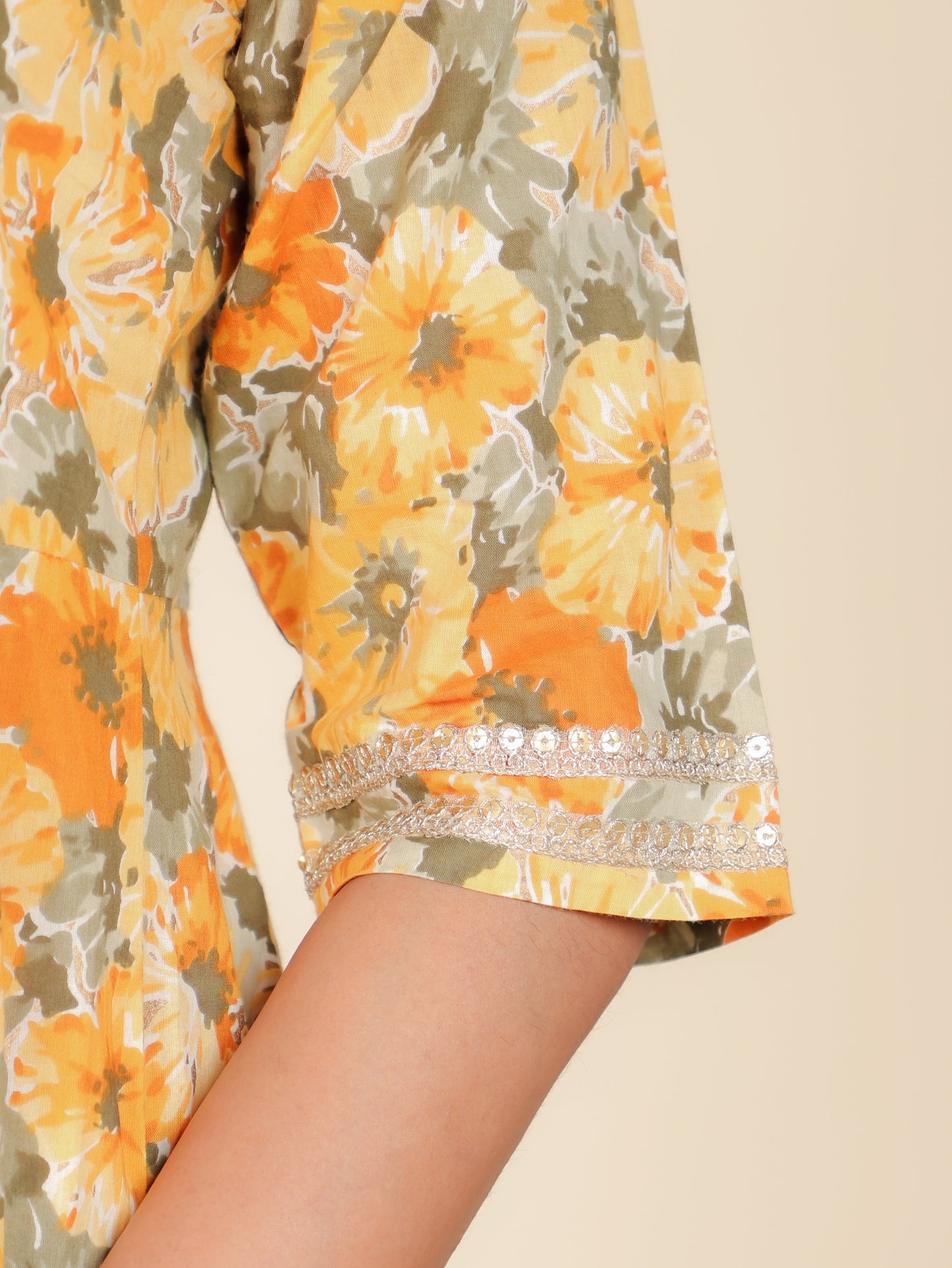Soft Cotton Floral Anarkali Yellow Kurta