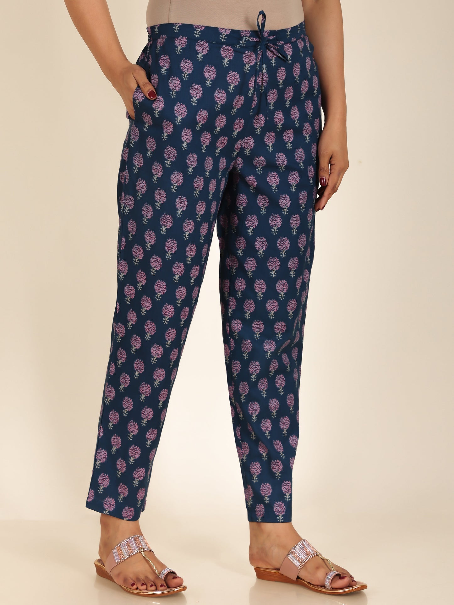 Soft Cotton Floral High Low Blue Kurta
