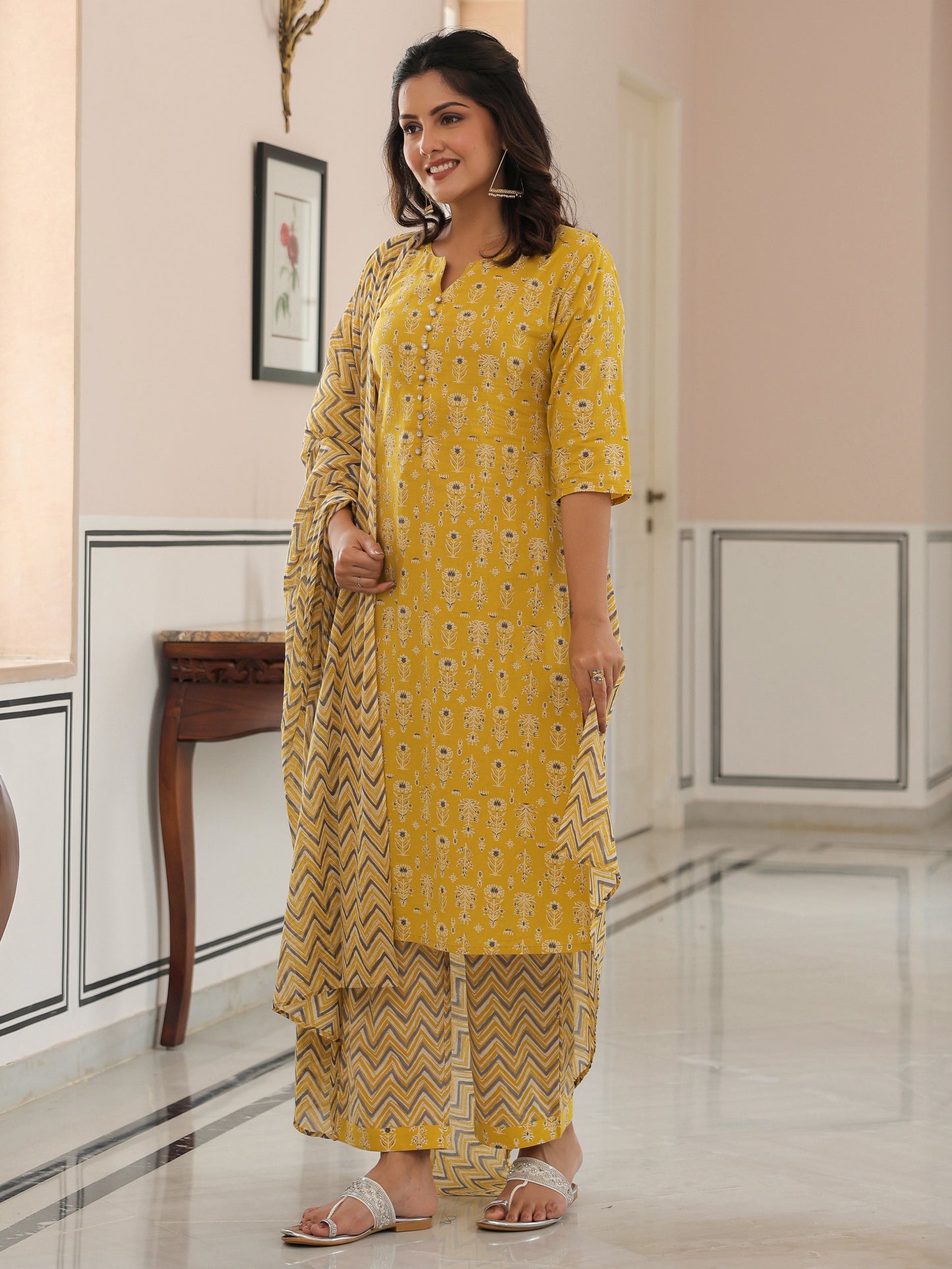 Cotton Voile Striped Yellow Dupatta