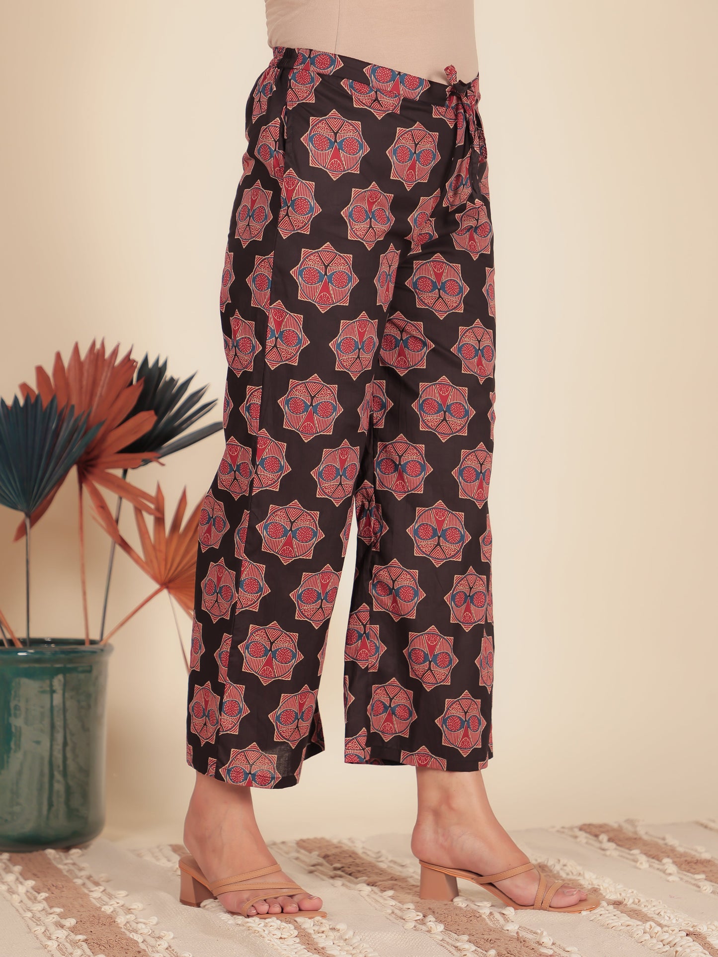 Soft Cotton Ajrakh A-Line Black Kurta