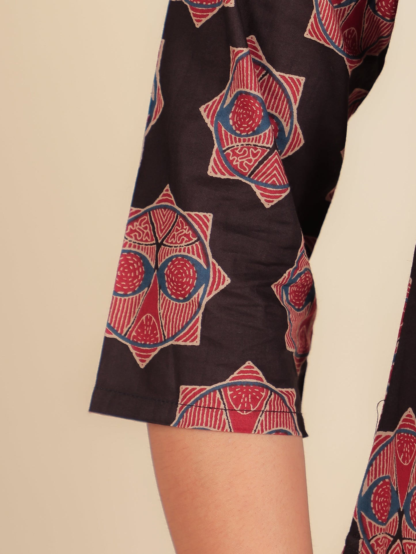 Soft Cotton Ajrakh A-Line Black Kurta