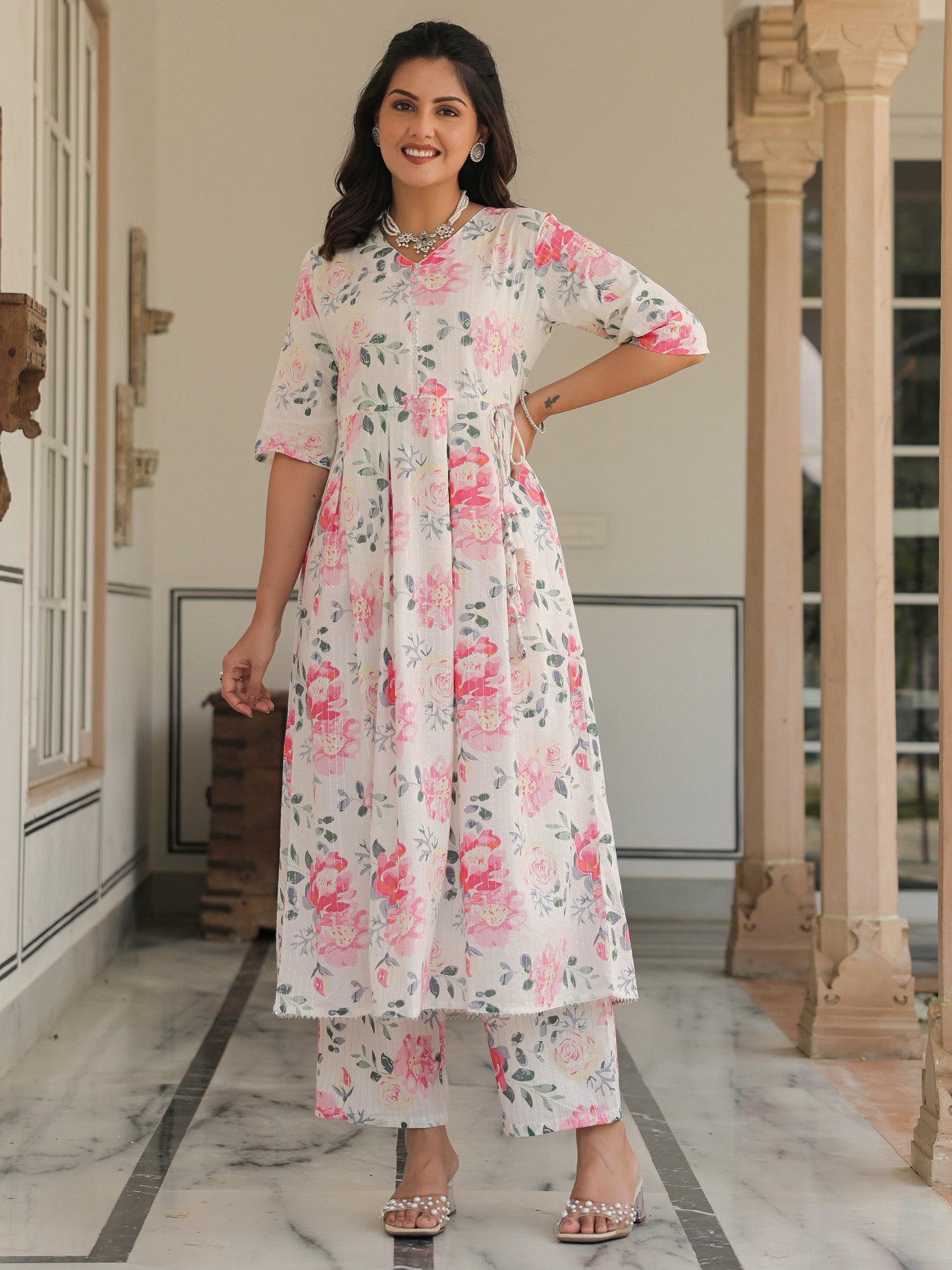 Lurex Cotton Floral Kurta