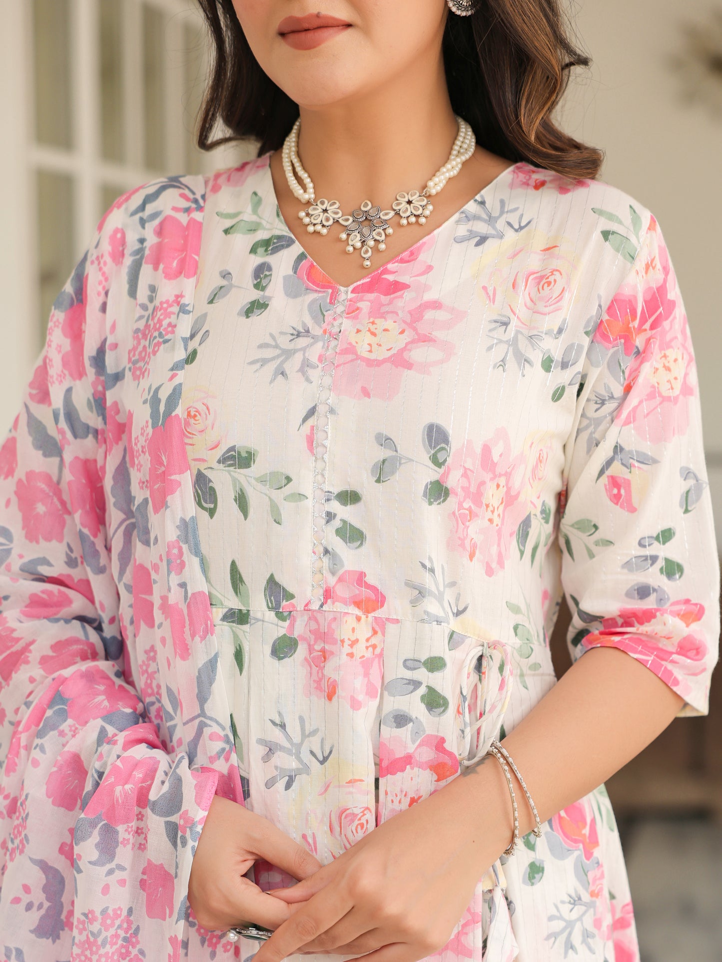 Lurex Cotton Floral Kurta