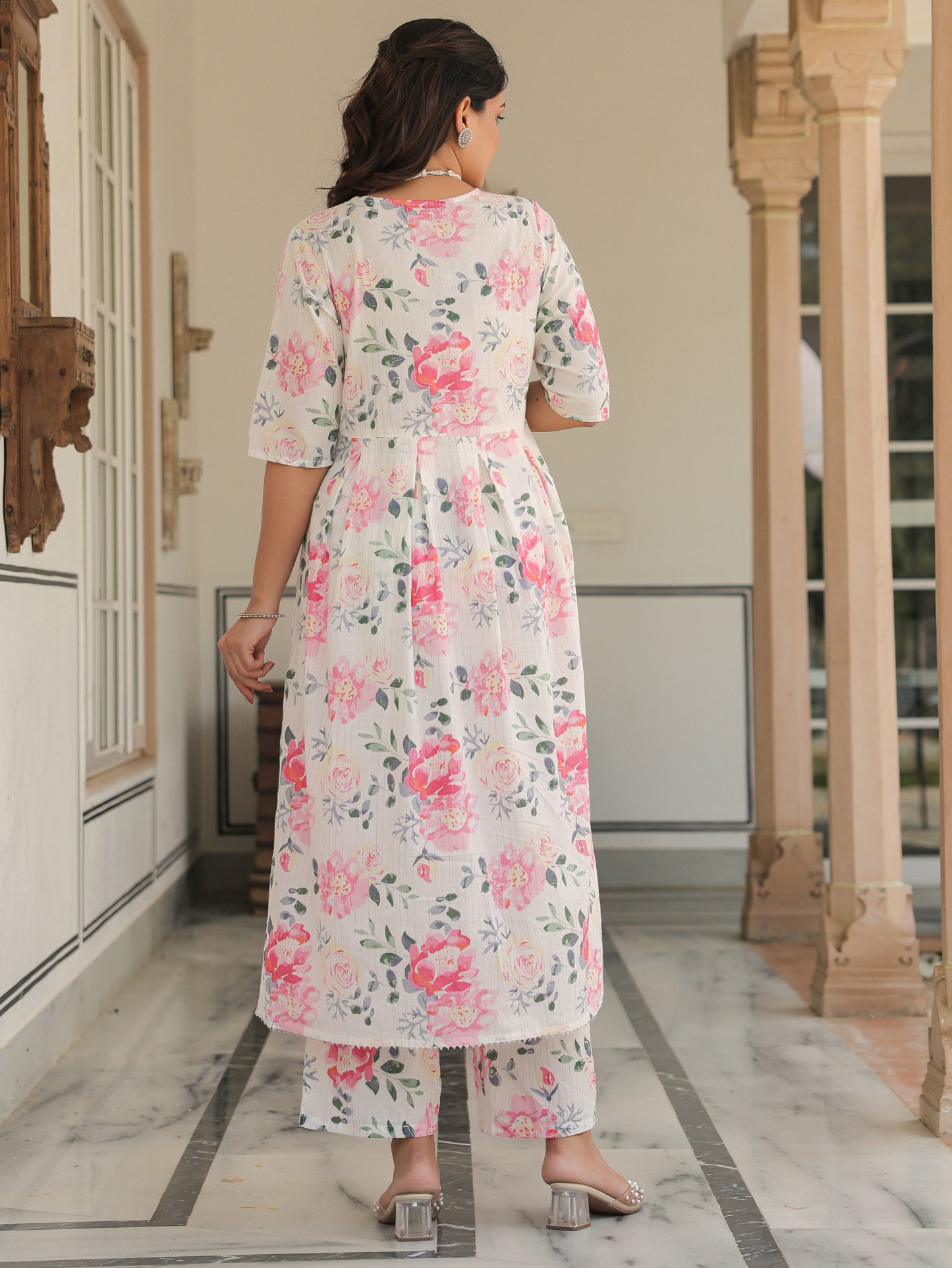 Lurex Cotton Floral Kurta