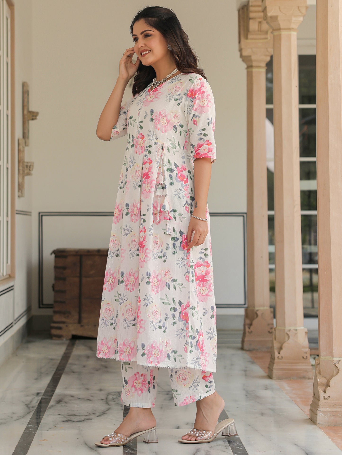 Lurex Cotton Floral Kurta