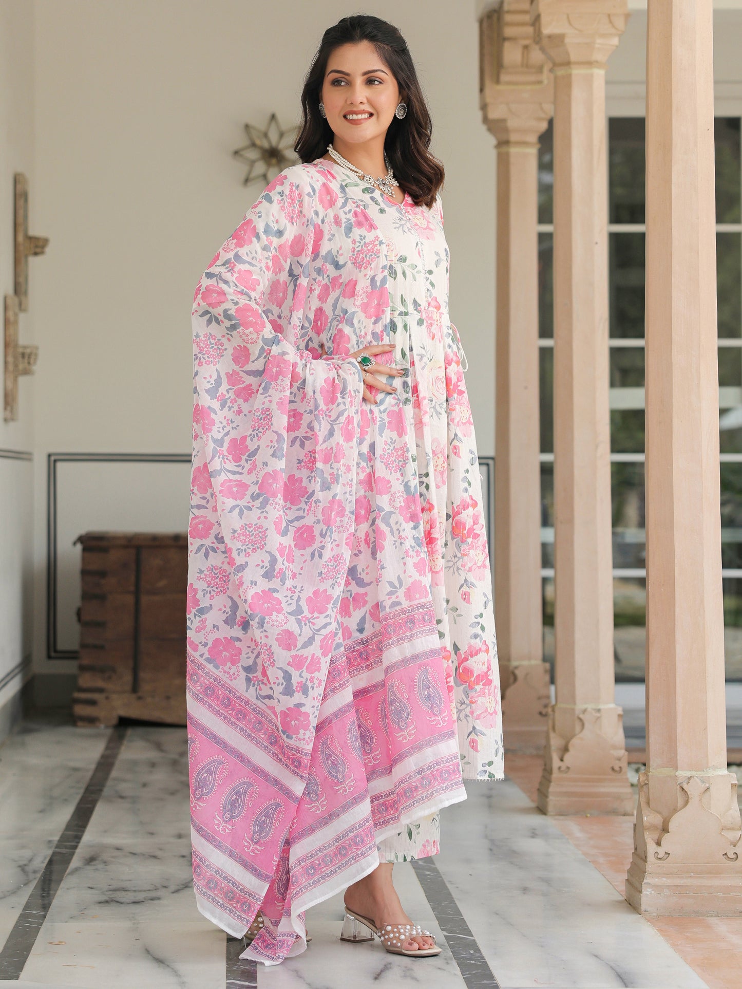 Lurex Cotton Floral Kurta