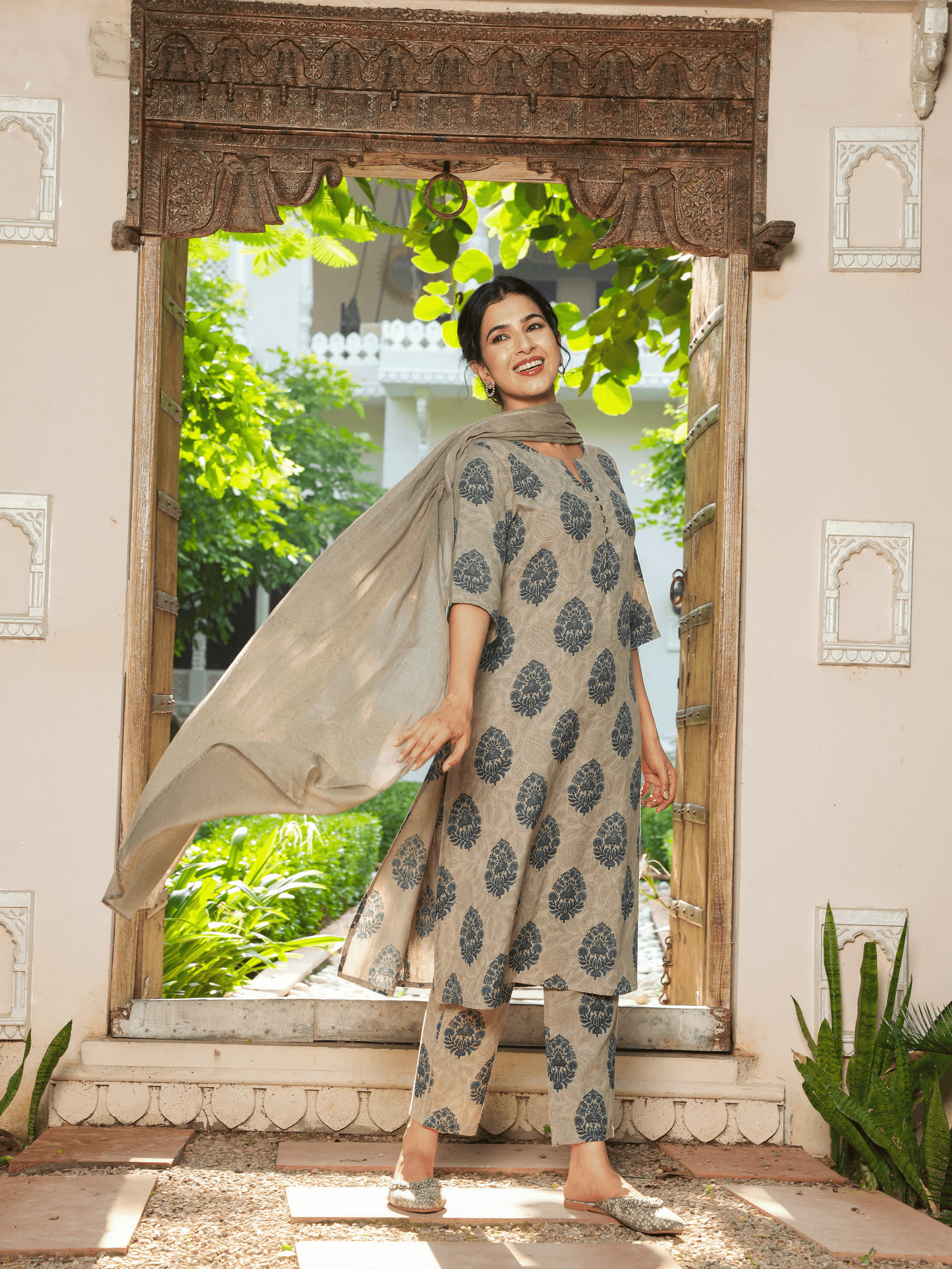 Linen Cotton Floral Kurta