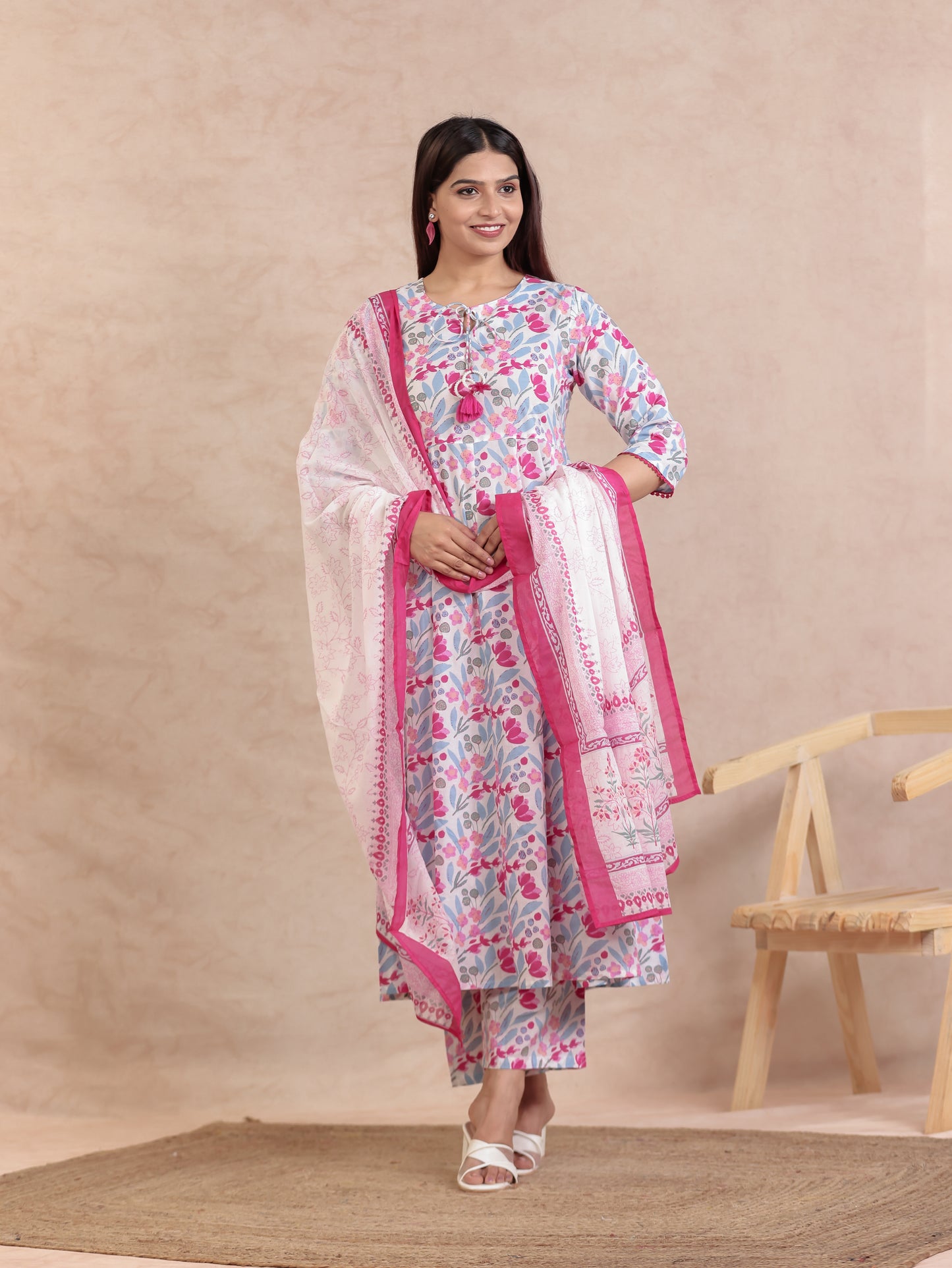 Cotton Voile Floral Pink Dupatta