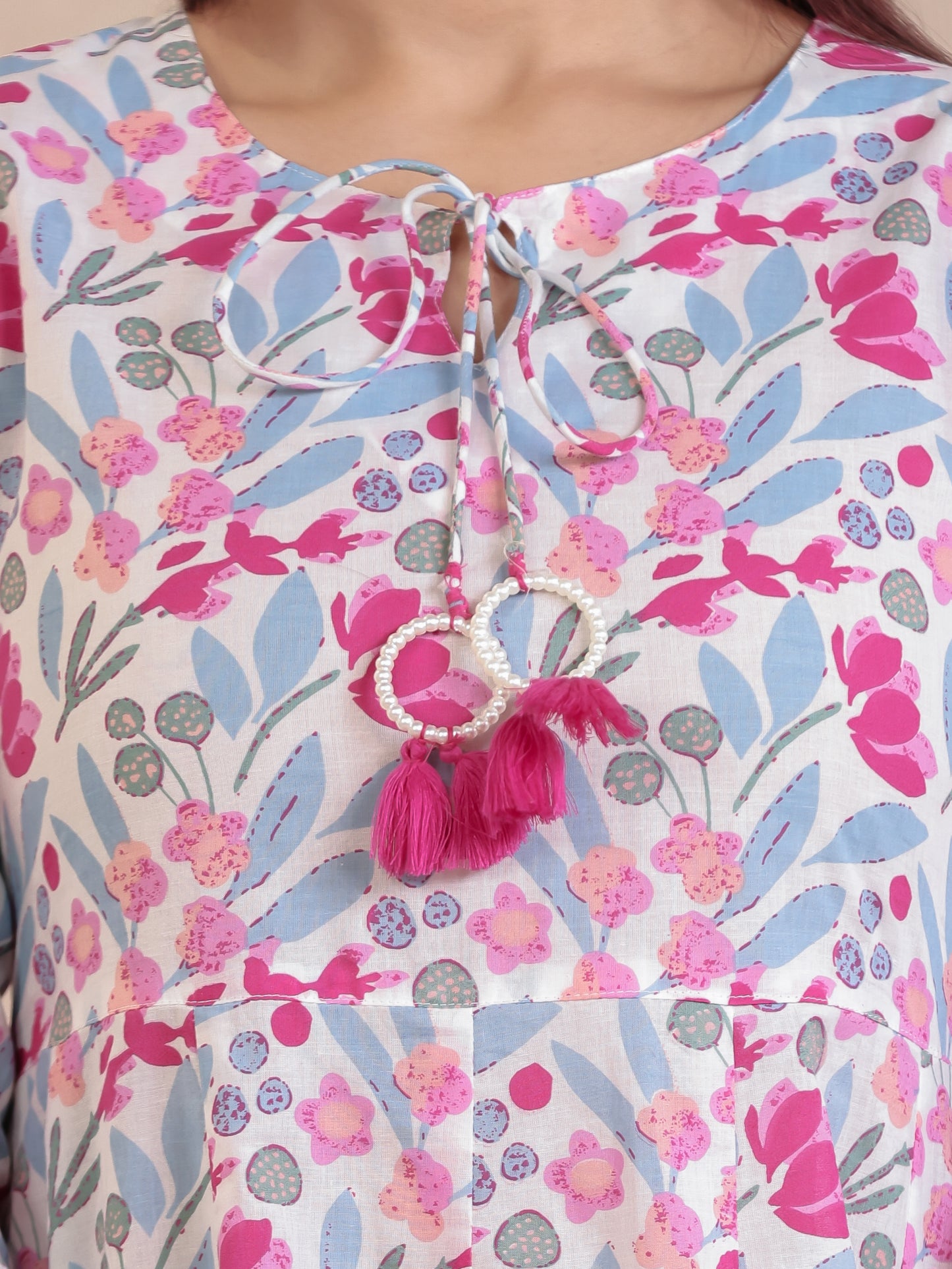 Soft Cotton Floral Anarkali Pink Kurta