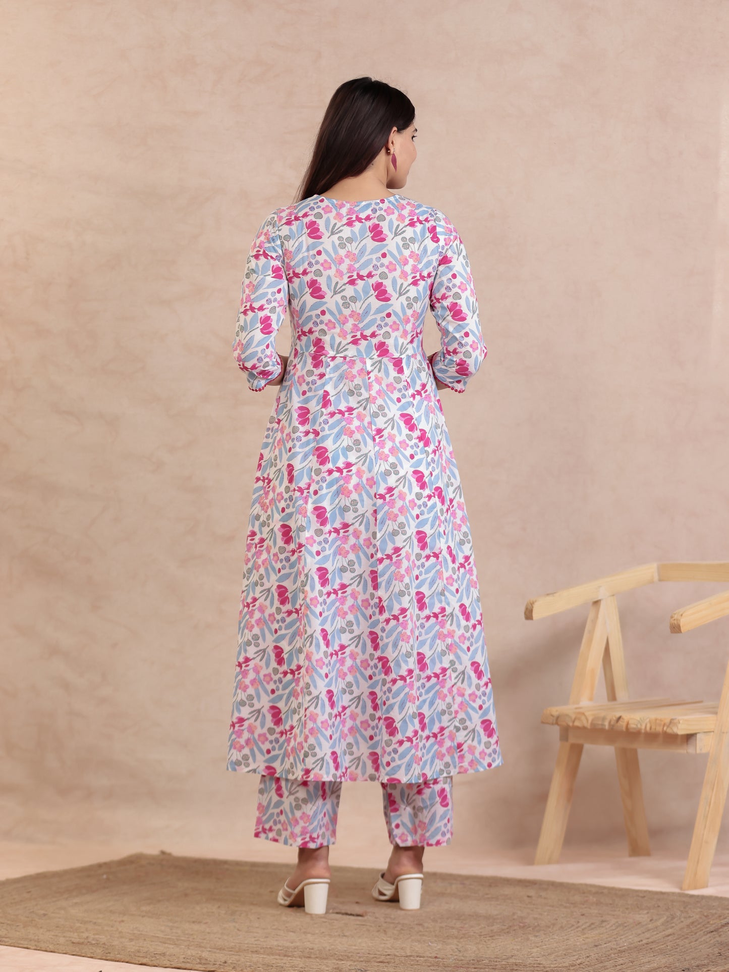 Soft Cotton Floral Anarkali Pink Kurta