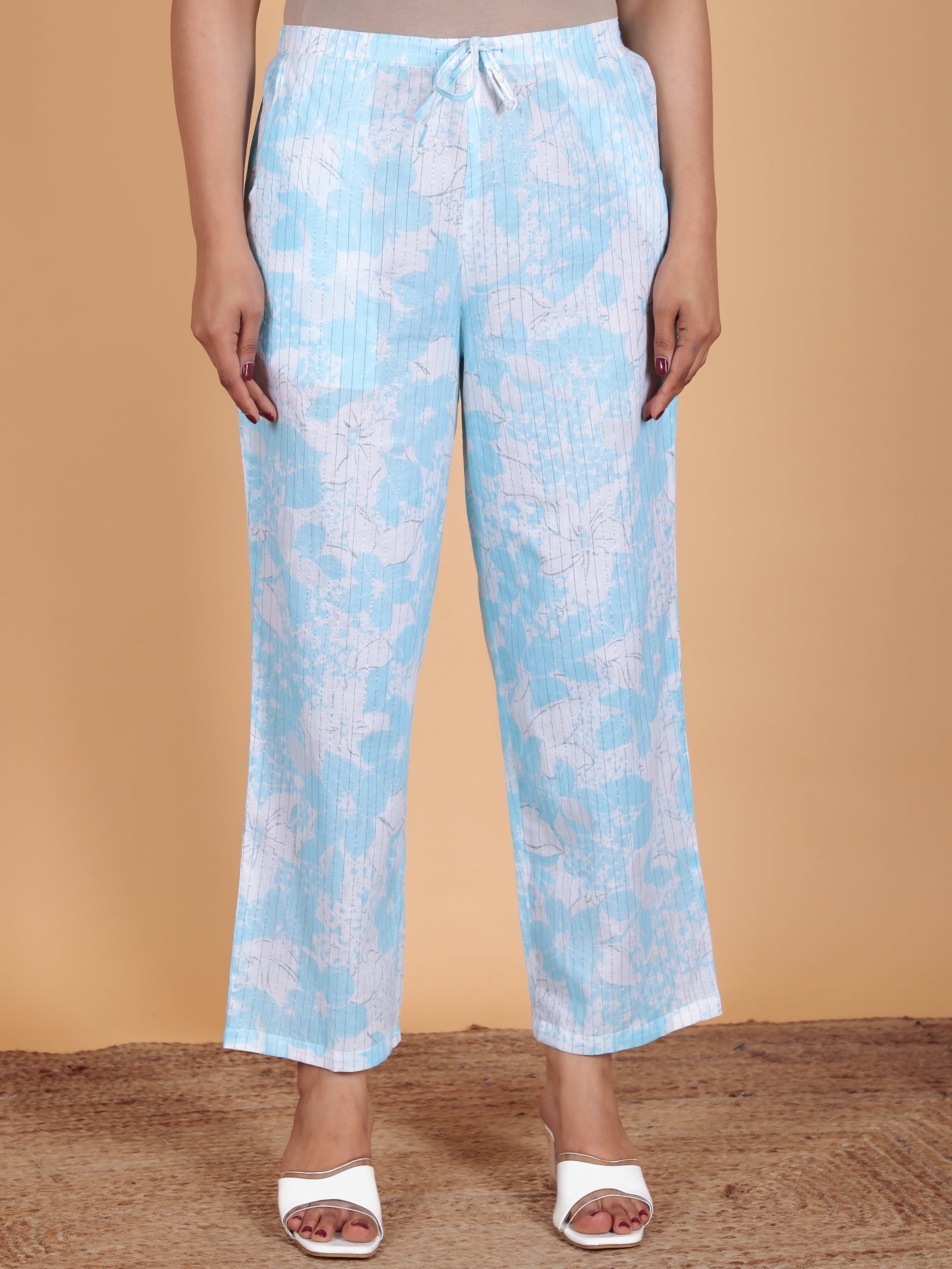 Lurex Cotton Floral Pant