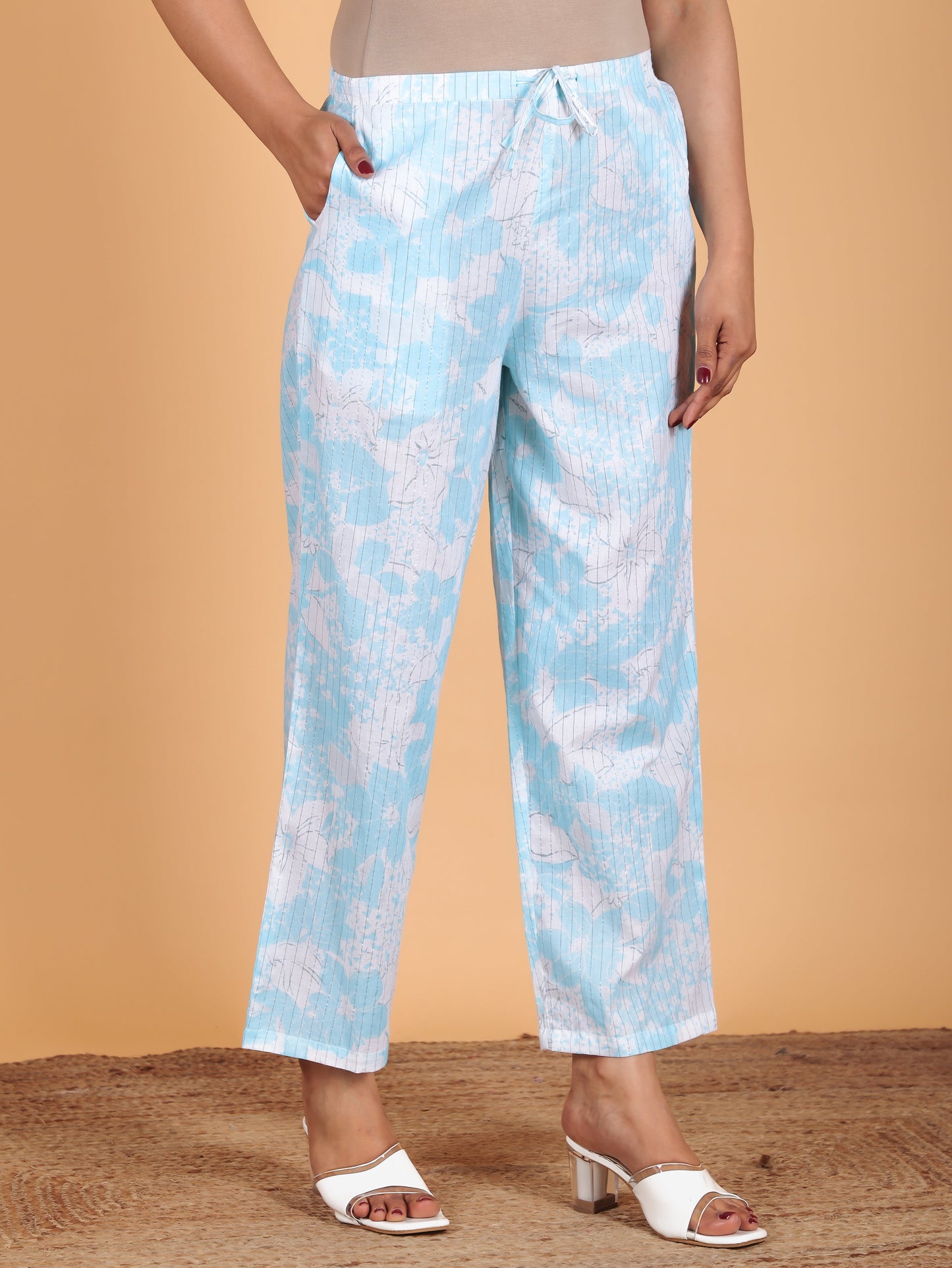 Lurex Cotton Floral Pant