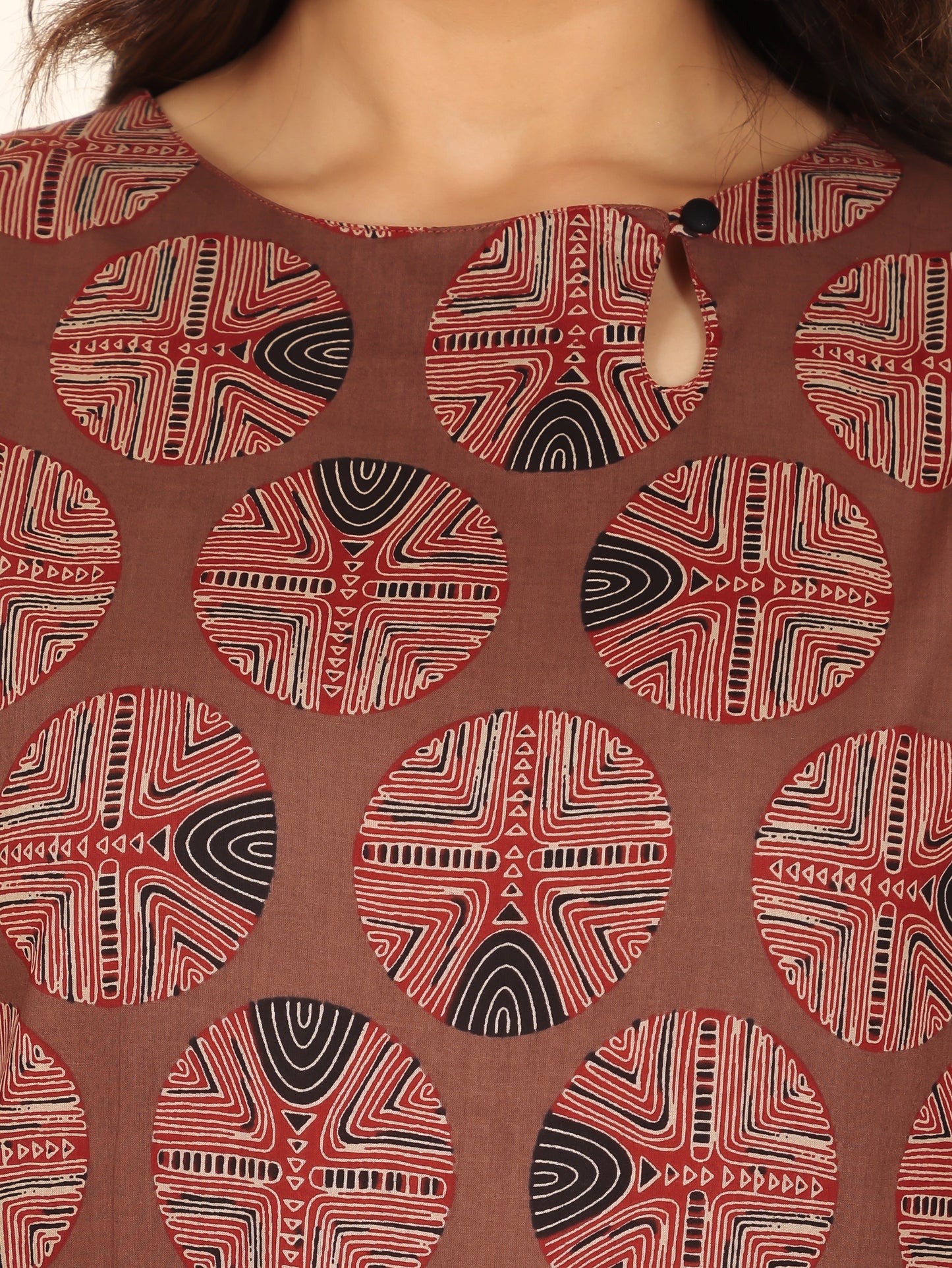 Soft Cotton Abstract Straight Brown Kurta