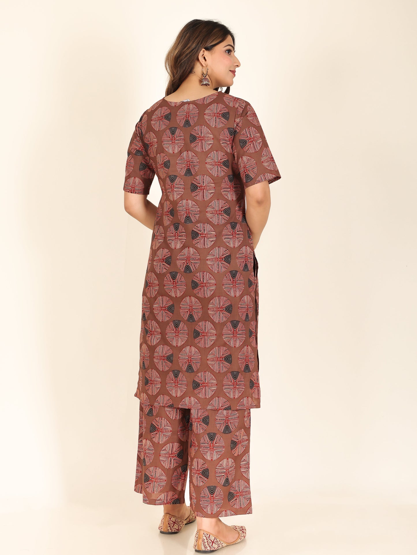 Soft Cotton Abstract Straight Brown Kurta