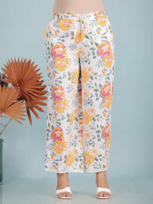 Soft Cotton Floral White Palazzo