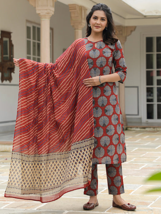 Voile Cotton Striped Maroon Dupatta