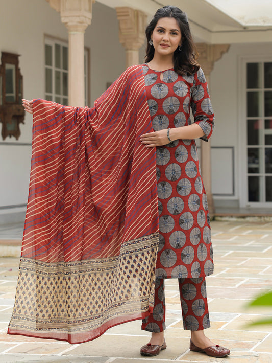 Voile Cotton Striped Maroon Dupatta