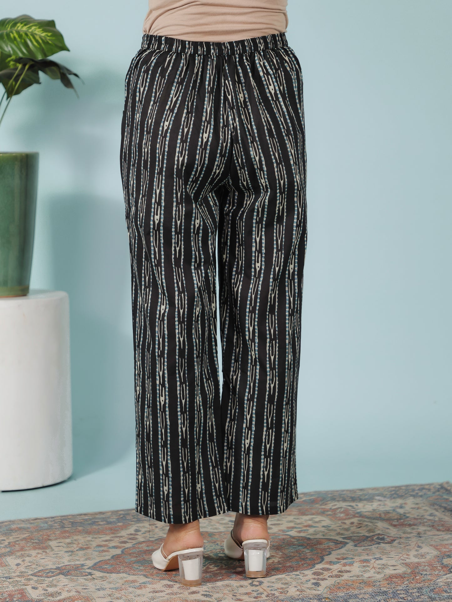 Soft Cotton Striped Black Straight Trousers