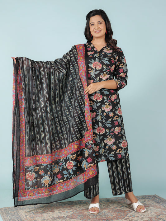 Cotton Voile Striped Black Dupatta