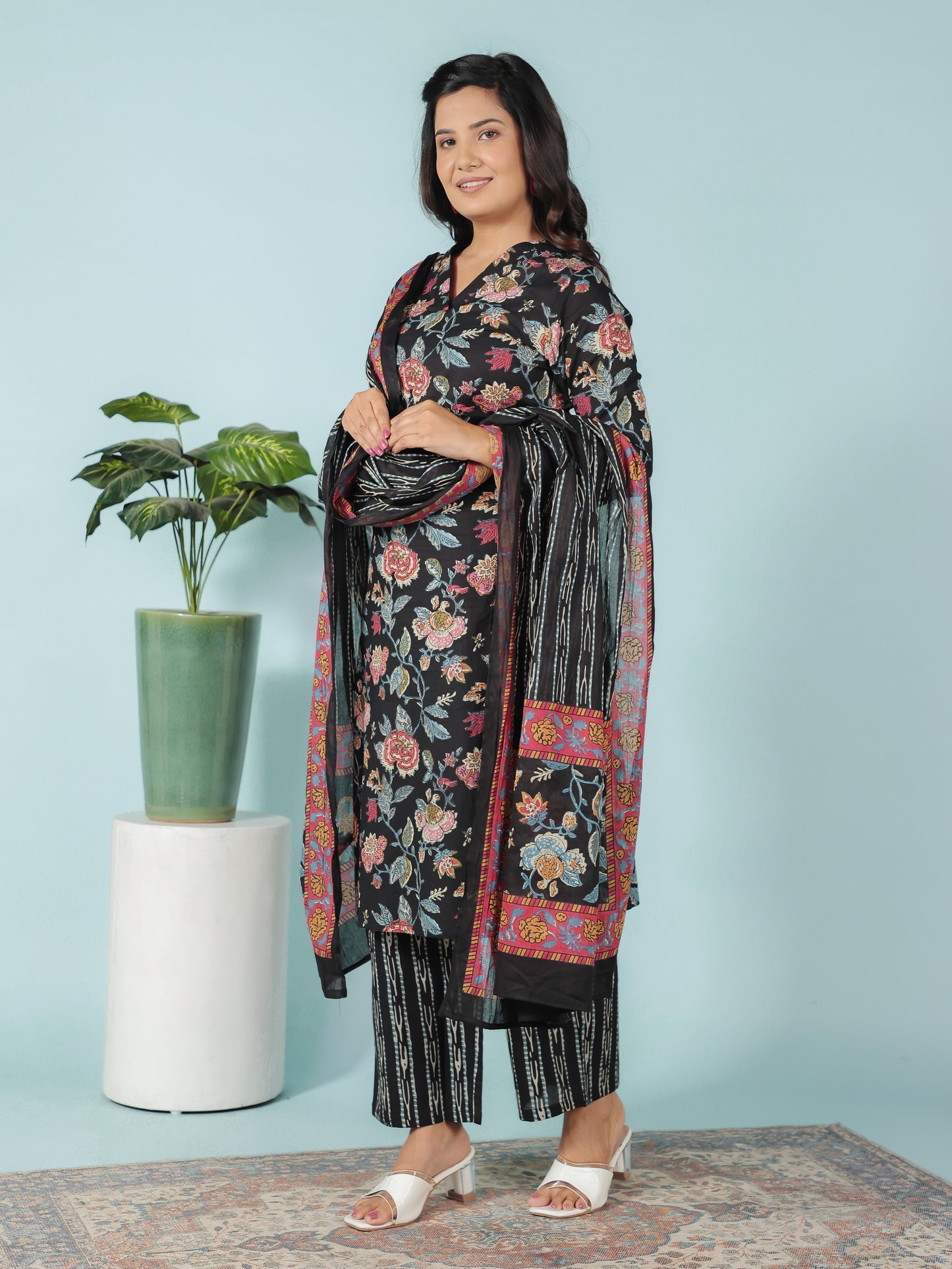 Cotton Voile Striped Black Dupatta